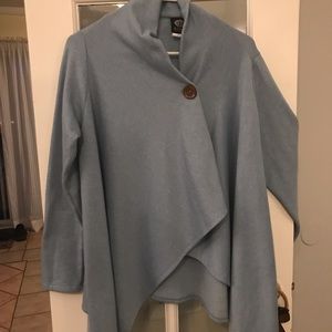 Bobeau powder Blue size Lrg cape like sweater with arms polyester rayon spandex